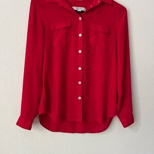 LOFT Vibrant Red Button Up Blouse